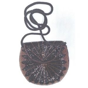 Crossbody evening purse Black Gold Beaded